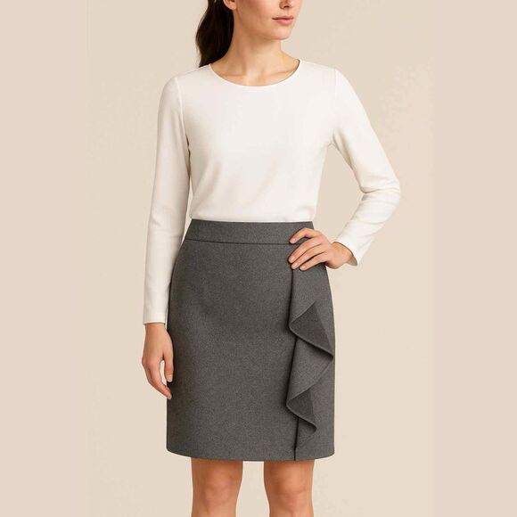 Talbots Wool Ruffle Cascading Grey Pencil Skirt with Slit - Picture 1 of 6